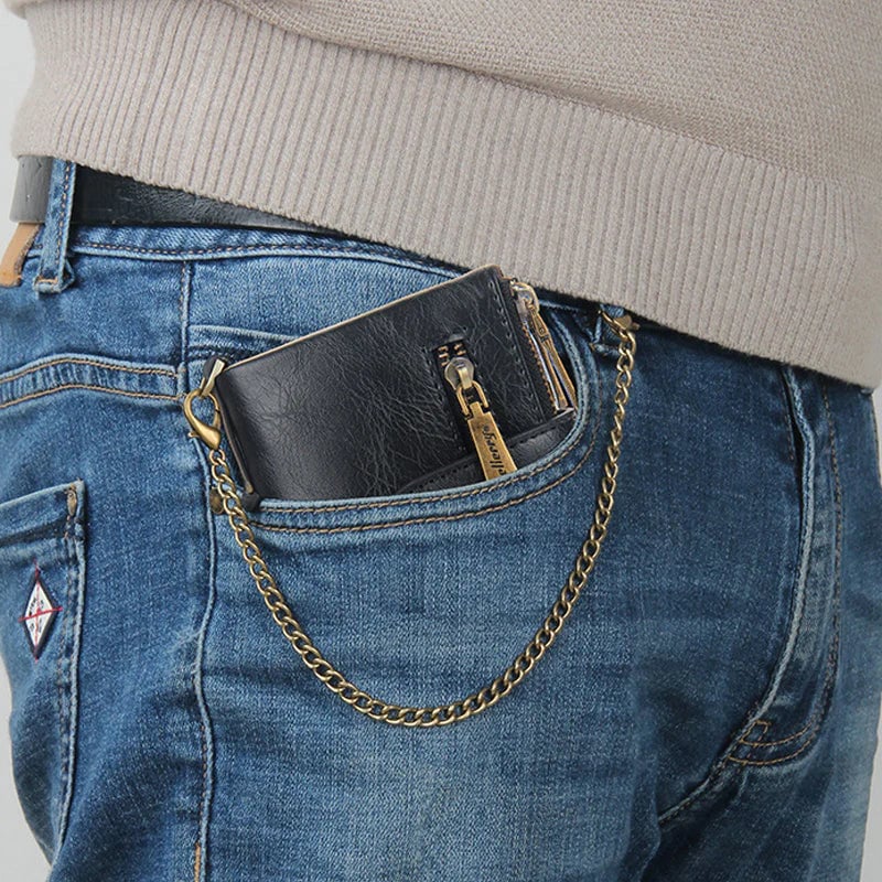 Men's Wallet with Chain, Retro Bifold Card Holder Purse