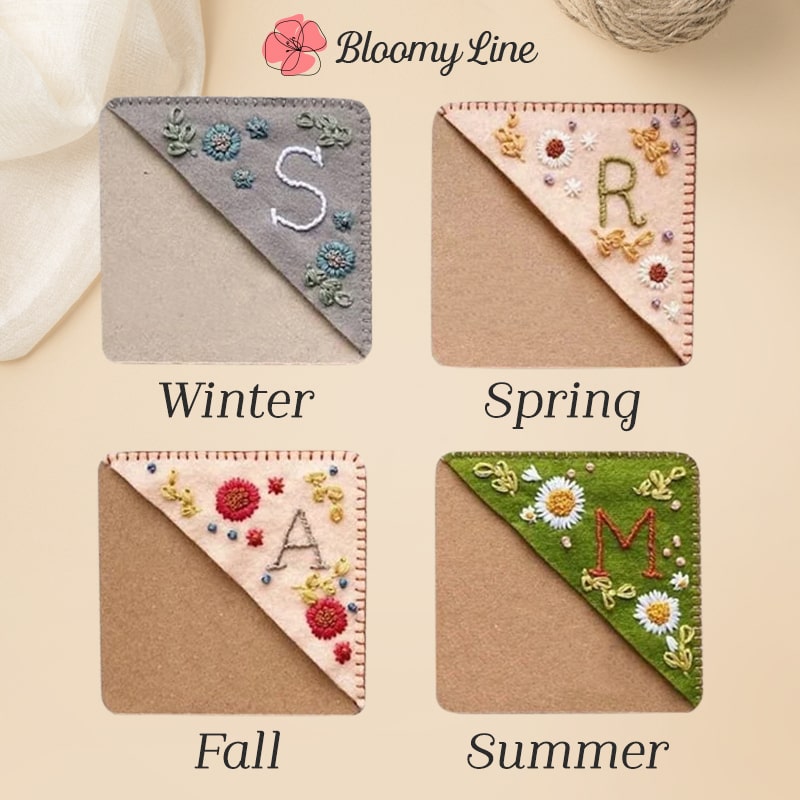 Bloomy Line - Personalized Hand Embroidered Corner Bookmark