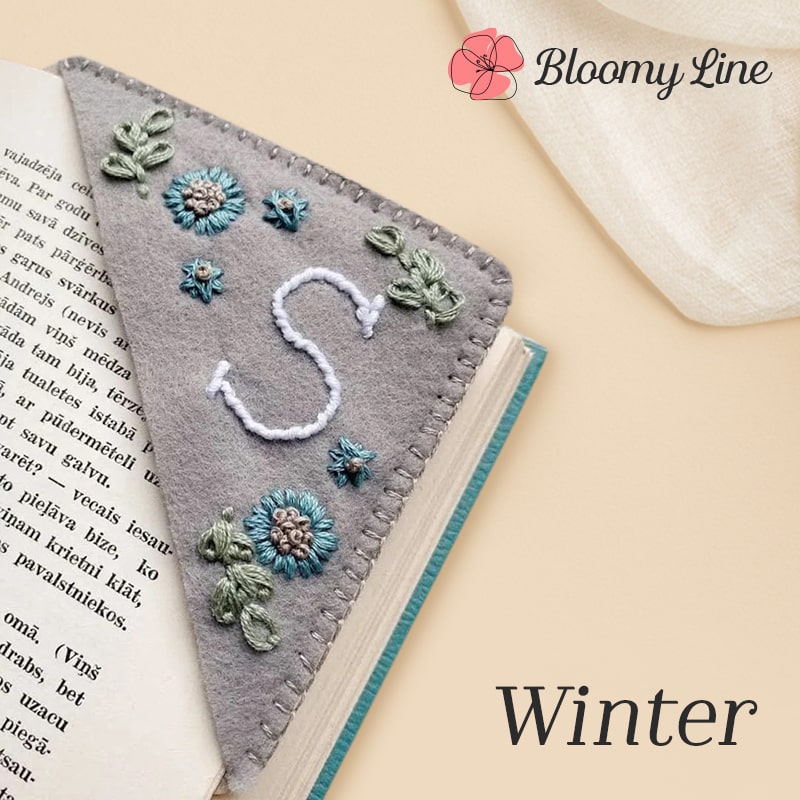 Bloomy Line - Personalized Hand Embroidered Corner Bookmark