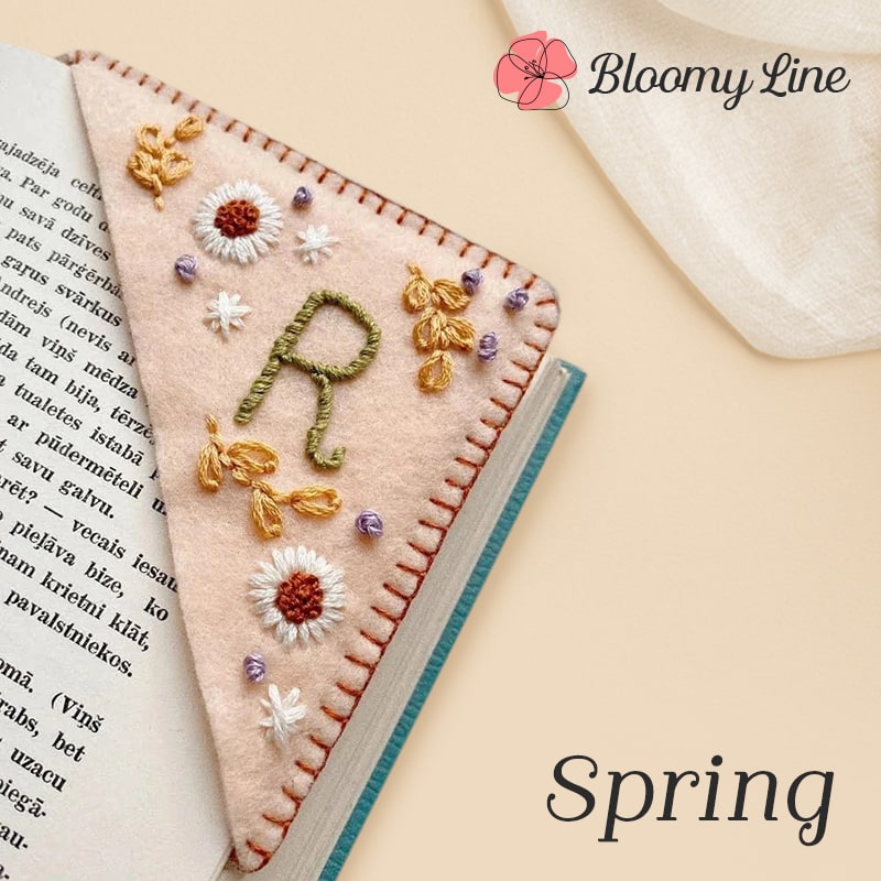 Bloomy Line - Personalized Hand Embroidered Corner Bookmark